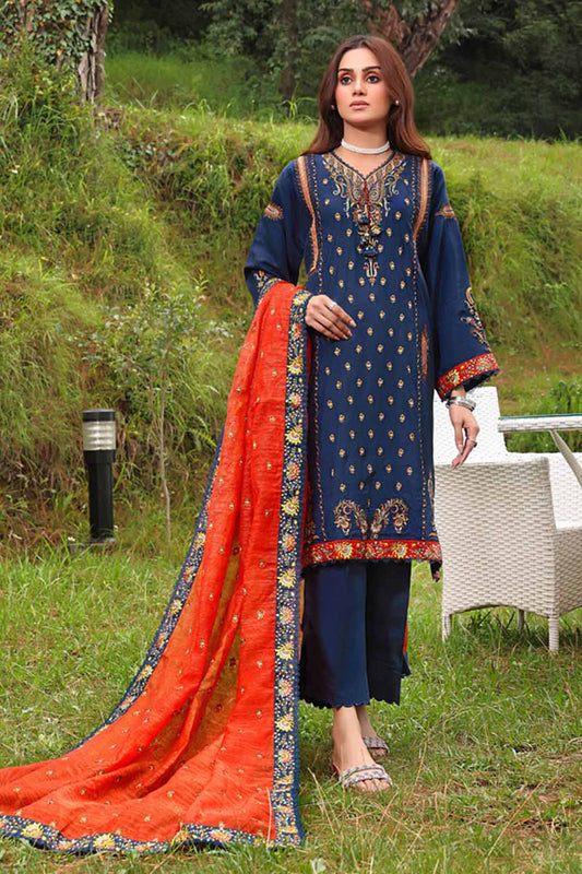 3PC Embroidered Silk Unstitched Suit with Embroidered Organza Net Dupatta PM-32080
