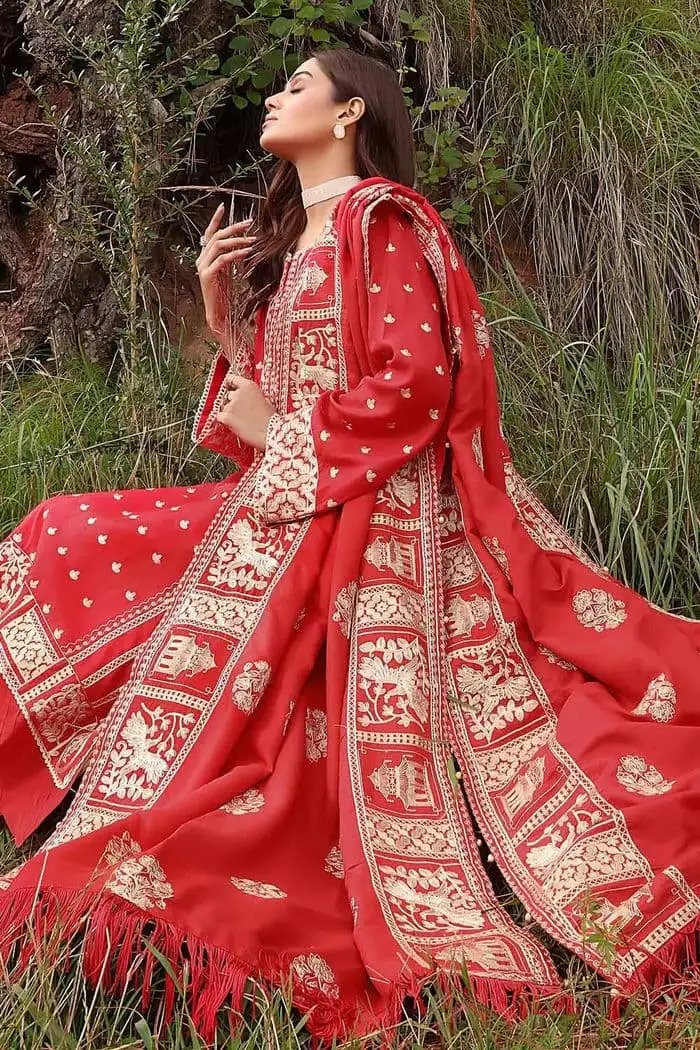 3PC Embroidered Raw Silk Unstitched Suit with Raw Silk Dupatta RW-32001