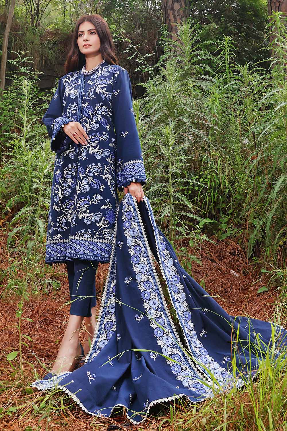 3PC Embroidered Yarn Dyed Unstitched Suit YD-32007