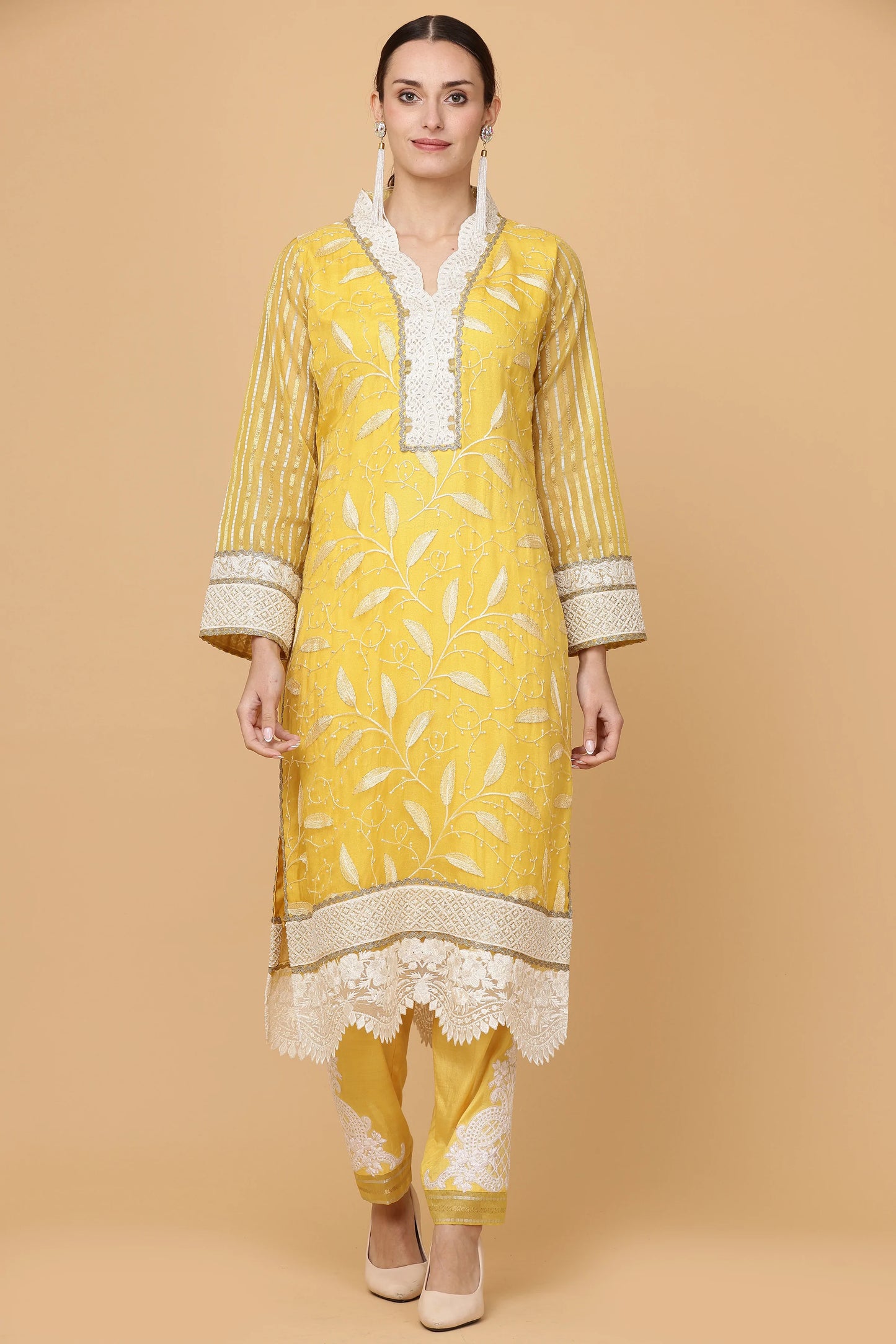 2pc-stitched-suits-Yellow Organza