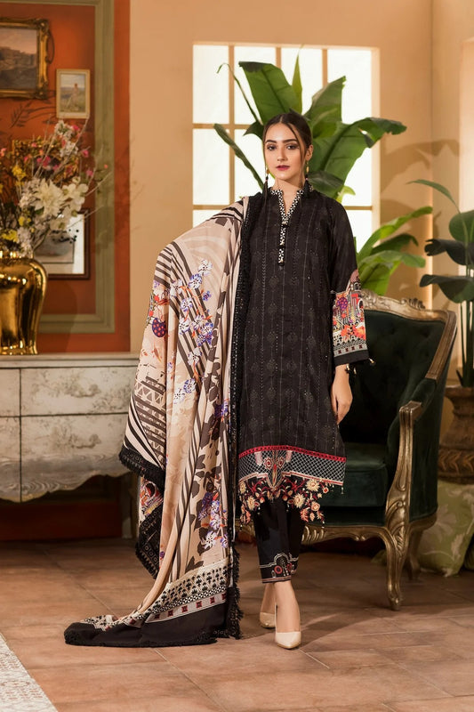 3PC Unstitched Linen Printed & Embroidered Suit-ZLE-15010
